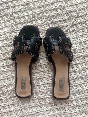 Steven by Steve Madden Black Leather Slide Mules